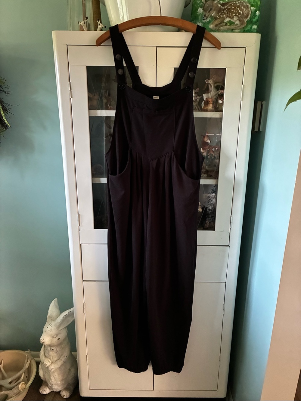 Halara sz L Black Wide-Leg Overall Jumpsuit with Button Straps euc